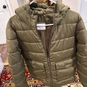 Old Navy Men Olive Green Puffer Coat - Size S